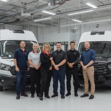 Home technician team with management photo op representing adas express